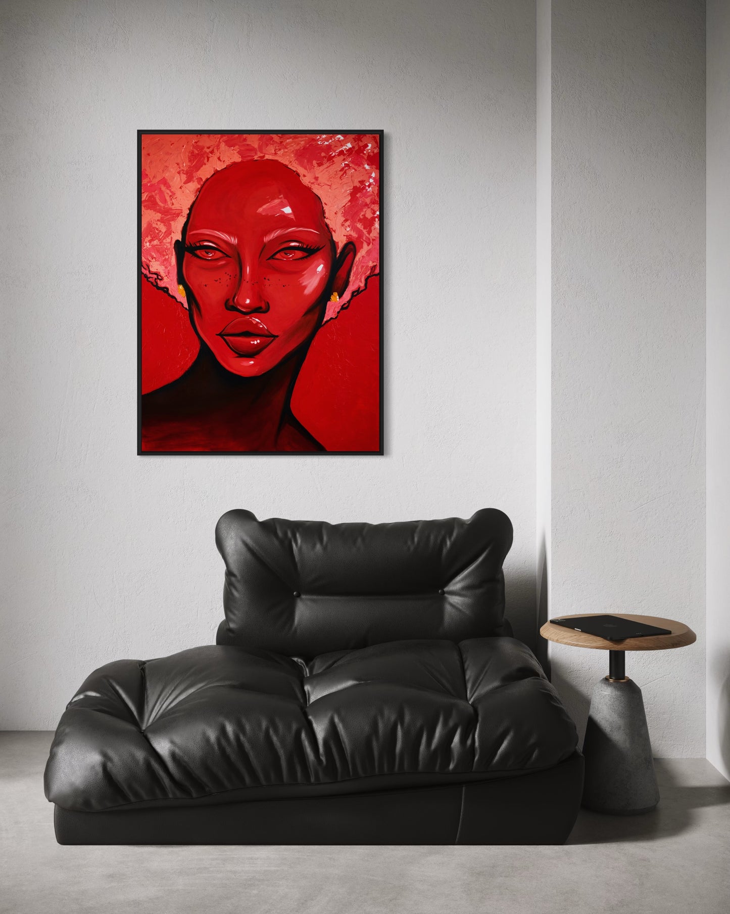 The Red Woman painting displayed in modern interior