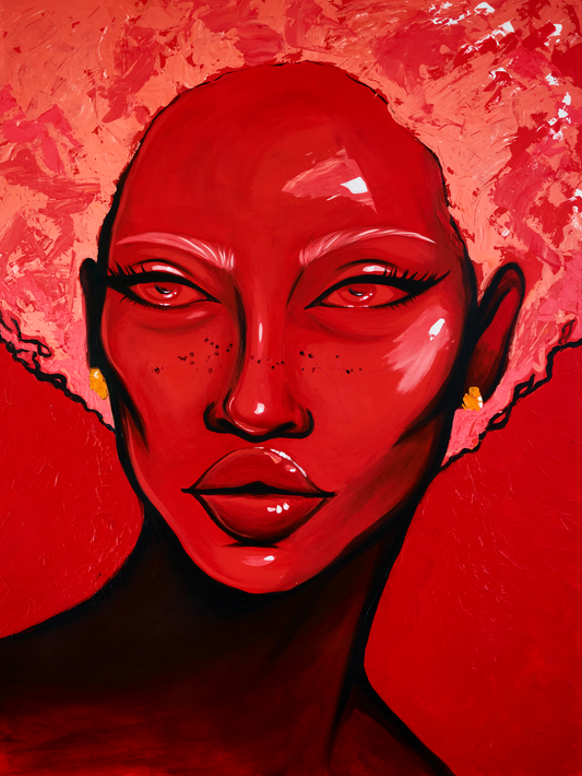 The Red Woman acrylic painting close up view